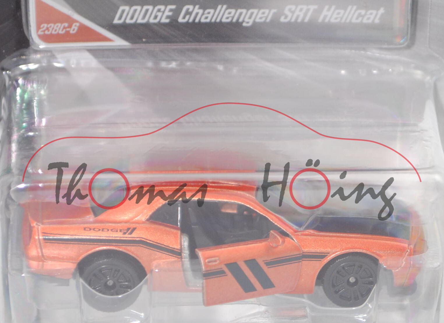 Dodge Challenger SRT Hellcat (Facelift, Mod. 2014-2018), hell-kupferbraunmet., majorette, 1:66, mb