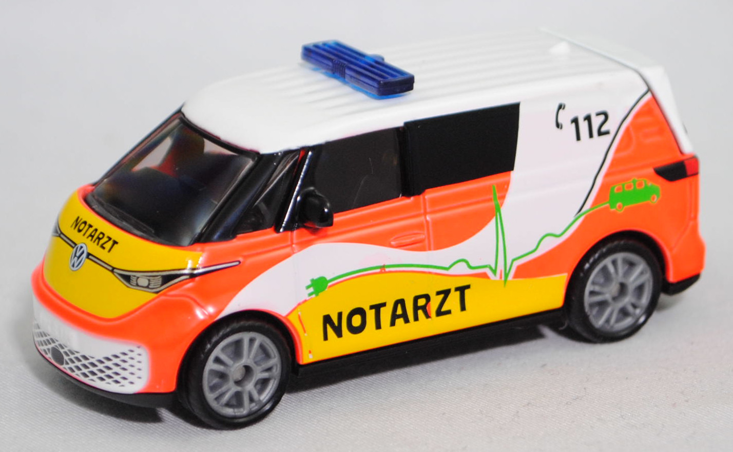 00000 VW ID. Buzz Cargo (1. Generation, interne Baureihenbezeichnung EBN, Modell 2022-) Krankenwagen, Karosserie reinweiß, C 112 / NOTARZT, SIKU SUPER, 1:61, P29f