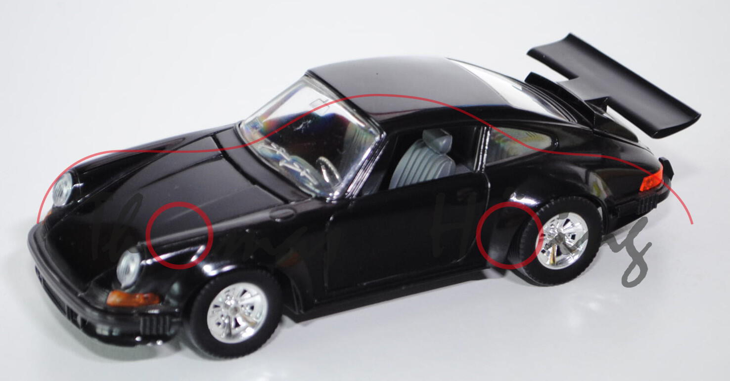 Porsche 911 S mit Spoiler, Modell 1985, schwarz, Türen + Motorhaube zu öffnen, Sitze klappbar, Bbura