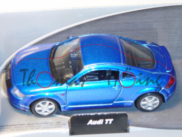 Audi TT Coupe, Mj. 2000, dunkelblaumetallic, mit Heckspoiler, Welly, 1:36, mb