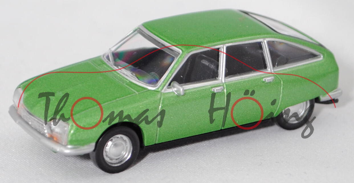 Citroen GS (Modell 1970-1979), vert papyrus metallic, hinten komplett ohne Druck, Norev, 1:65, mb