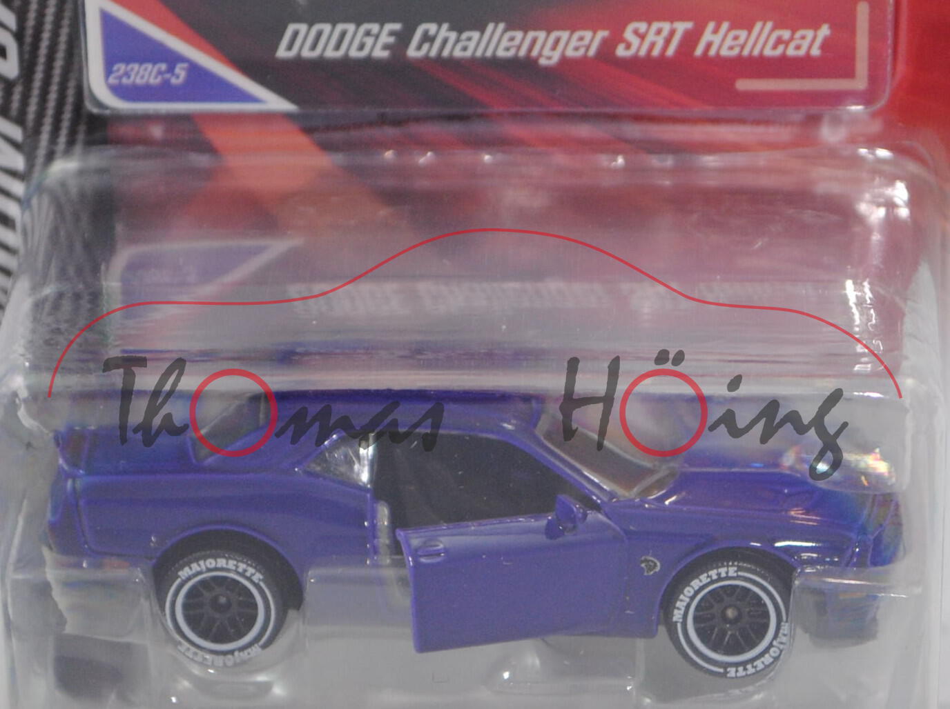 Dodge Challenger SRT Hellcat (Modell 2014-2018), blauviolett, Nr. 238C-5, majorette, 1:66, Blister