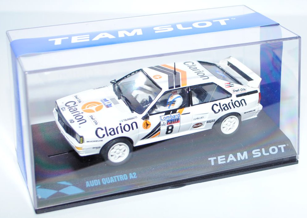 Audi Quattro, weiß, RAC 1985, Eklund/Cederberg, Nr. 8, Clarion, TEAM SLOT, 1:32, PC-Box