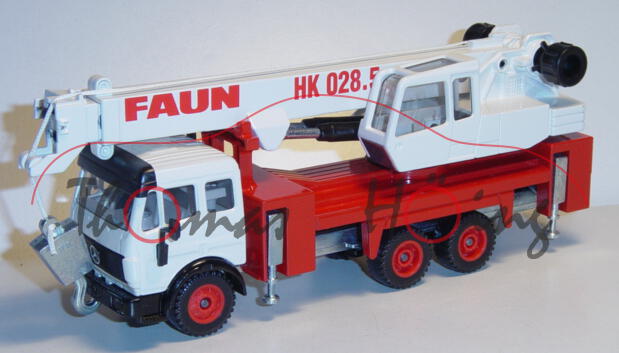 Mercedes SK Faun Teleskop-Autokran, reinweiß/schwarz/verkehrsrot, FAUN HK 028.5, Chassis chrom, L15