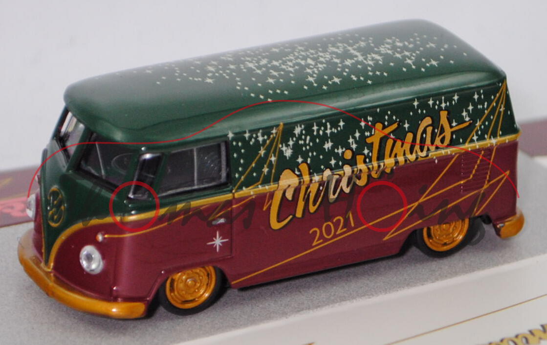 VW Transporter Kastenwagen (Typ 2 T1, Mod. 61-63) Lowrider, grün/rot, Christmas, Schuco, 1:64, mb