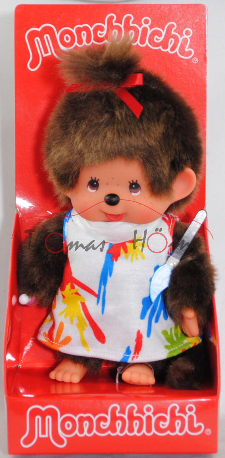 Monchhichi Paint Splash Girl (Mädchen in Hemd mit Farbspritzer), 20 cm groß, Sekiguchi (EAN 4905610203833)