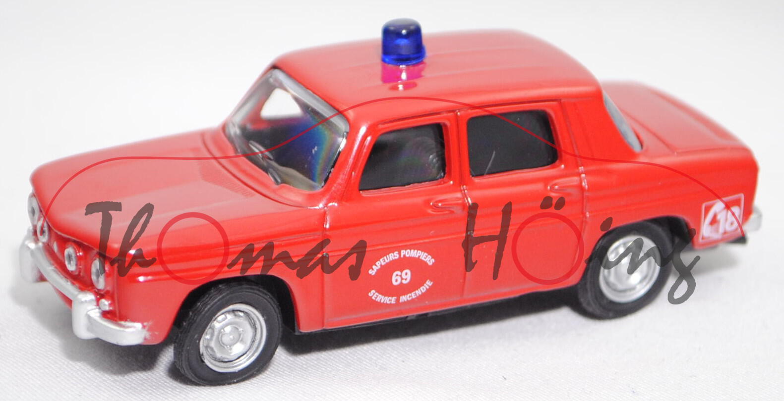 Renault 8 Gordini (Typ R 1134, Modell 1964-1967) Feuerwehr, rot, SAPEURS POMPIERS, Norev, 1:54, mb