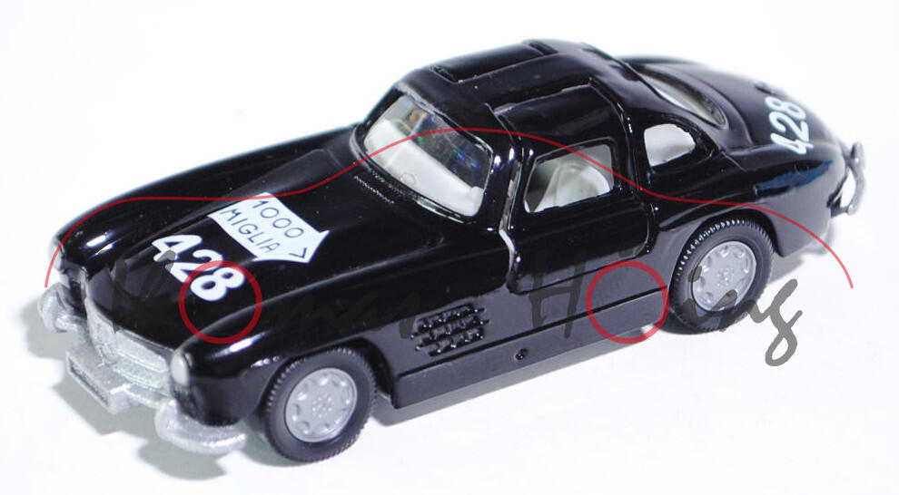 Mercedes-Benz 300 SL (Baureihe W 198, Mod. 1954-1957), schwarz, 1000 / MIGLIA / 428, Werbeschachtel