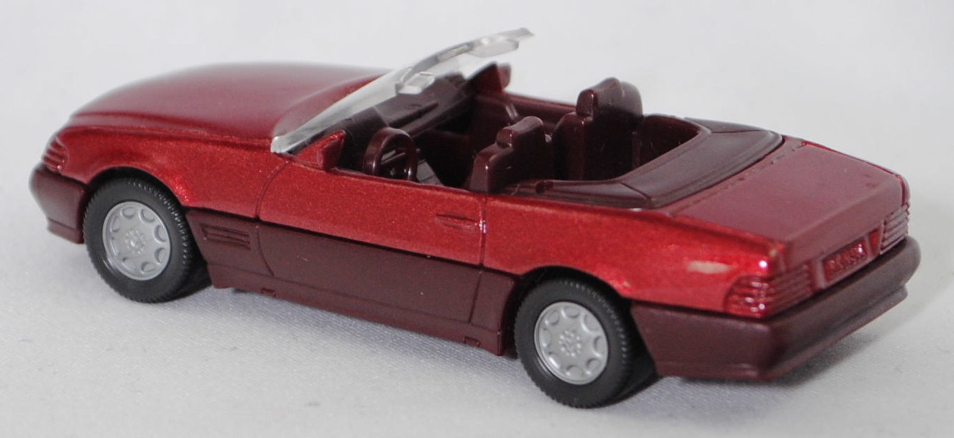 00000 Mercedes-Benz 500 SL (R 129, Modell 1989-1992), purpurrotmetallic, Stern im Kühlergrill und Scheibe seitlich unlackiert, Heckklappe ohne Stern, Germ, B7, SIKU, 1:55, m