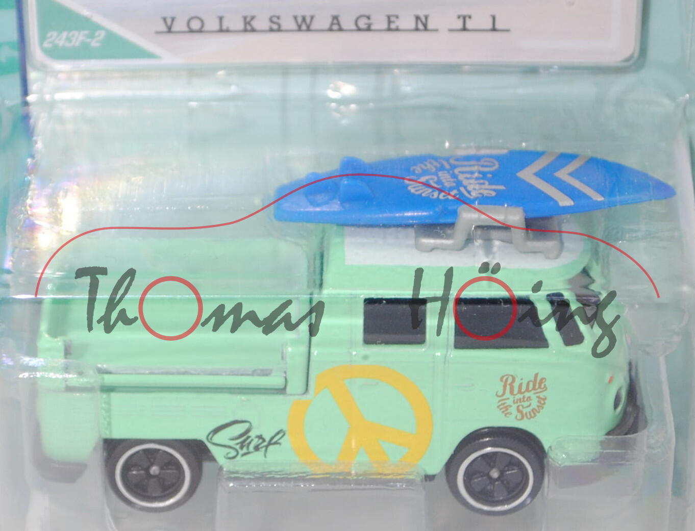 VW Transporter DoKa (Typ 2 T1, Modell 1960-1962), d.-weißgrün, Nr. 243F-2, majorette, 1:59, Blister