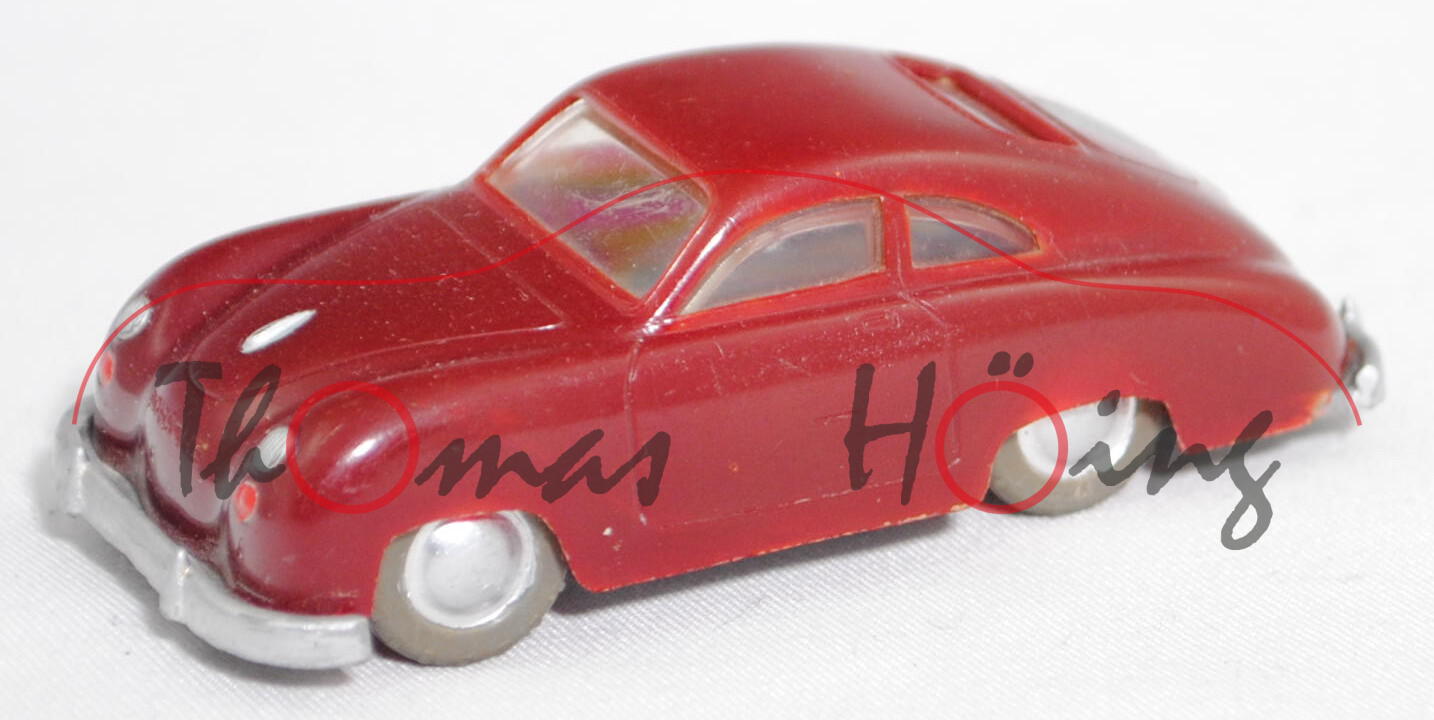 00001 Porsche 356 1100 Coupé (Mod. 1950-1954), purpurrot, Stoßstangenecken hinten weg, Siku, 1:60