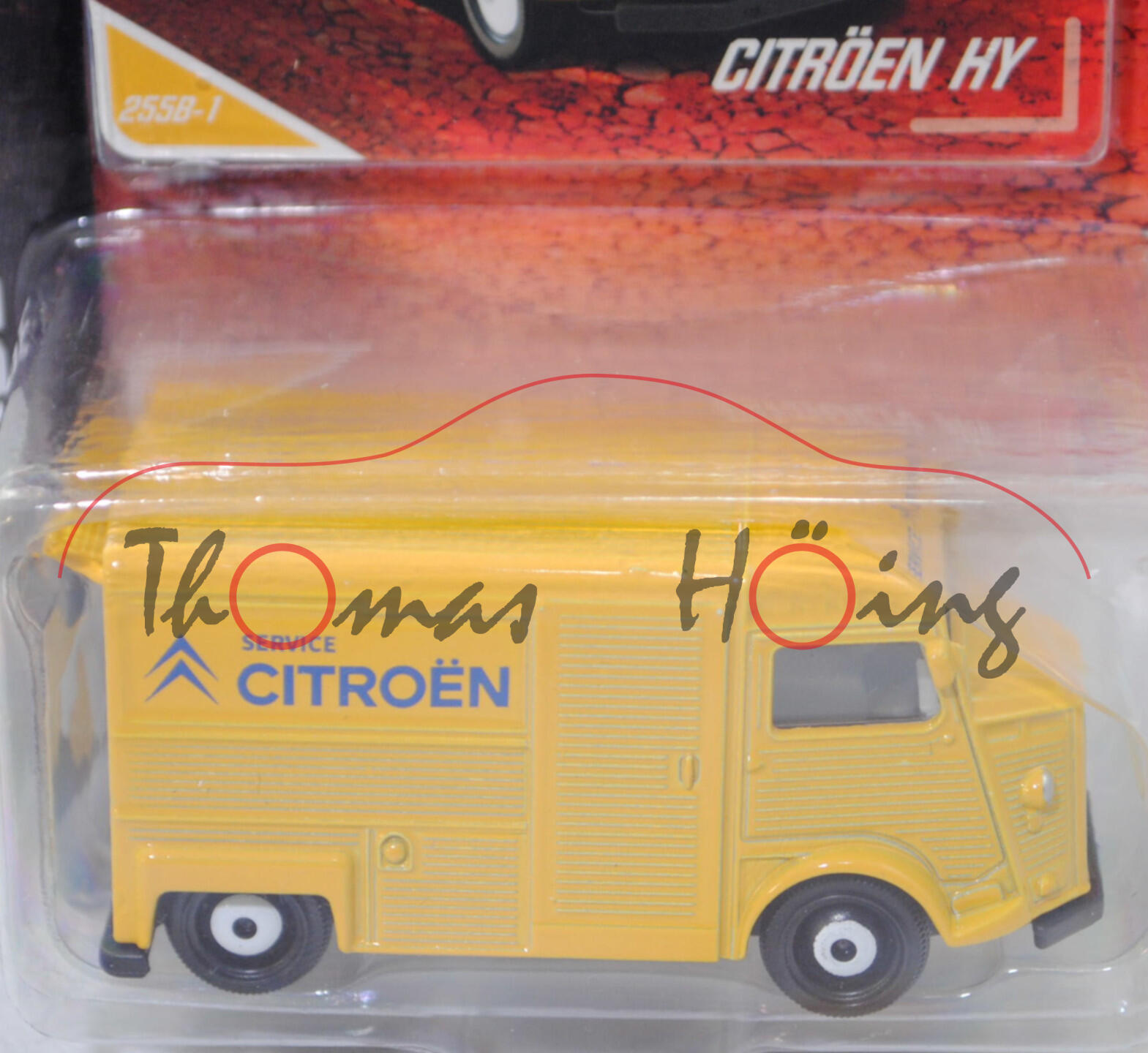 Citroen Typ HY (Typ Kleintransporter, Mod. 48-81) Kastenwagen, gelb, SERVICE / CITROEN, Nr. 255B-1, majorette, 1:60, Blister