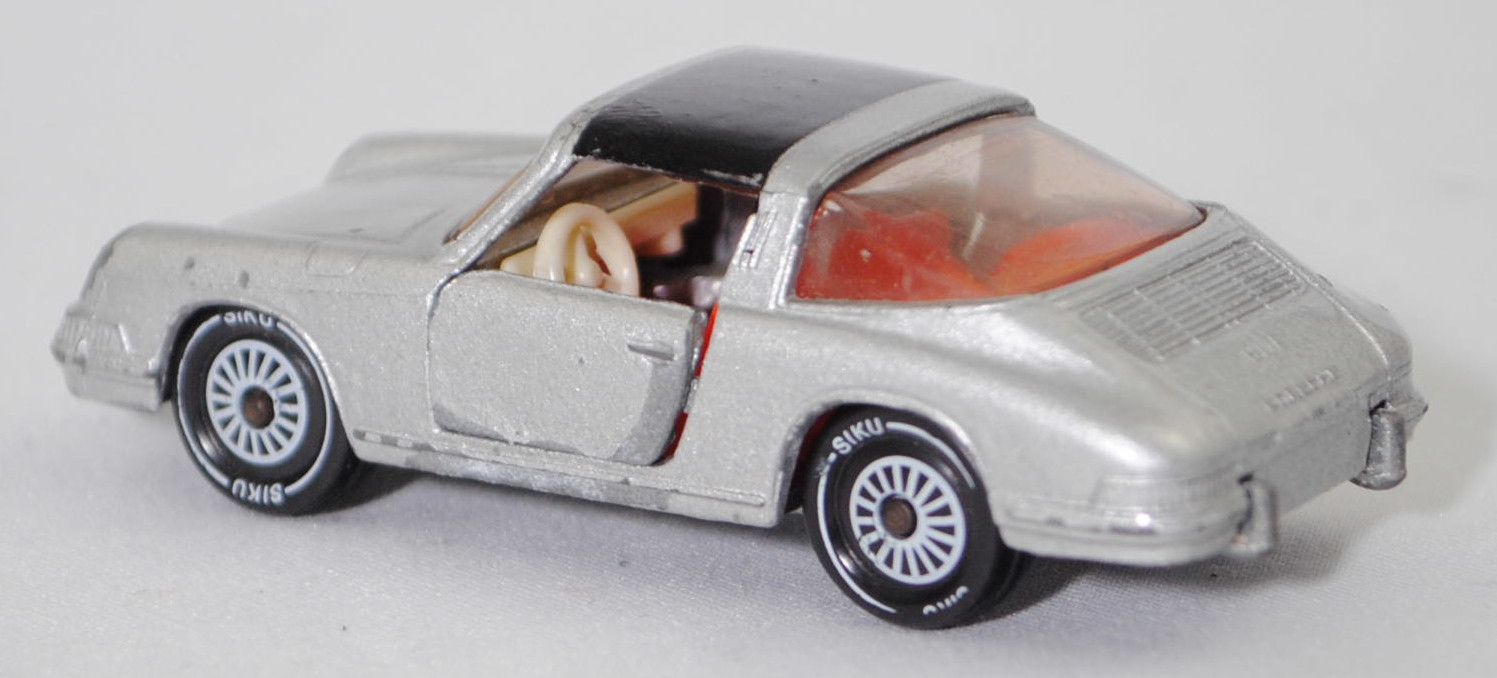 00009 Porsche 911 E Targa (Modell 1968-1969), silbergraumetallic, innen rotorange, Lenkrad cremeweiß, W-Germ, Verglasung rauch, R11 glatt, SIKU SUPER, 1:60, vsc
