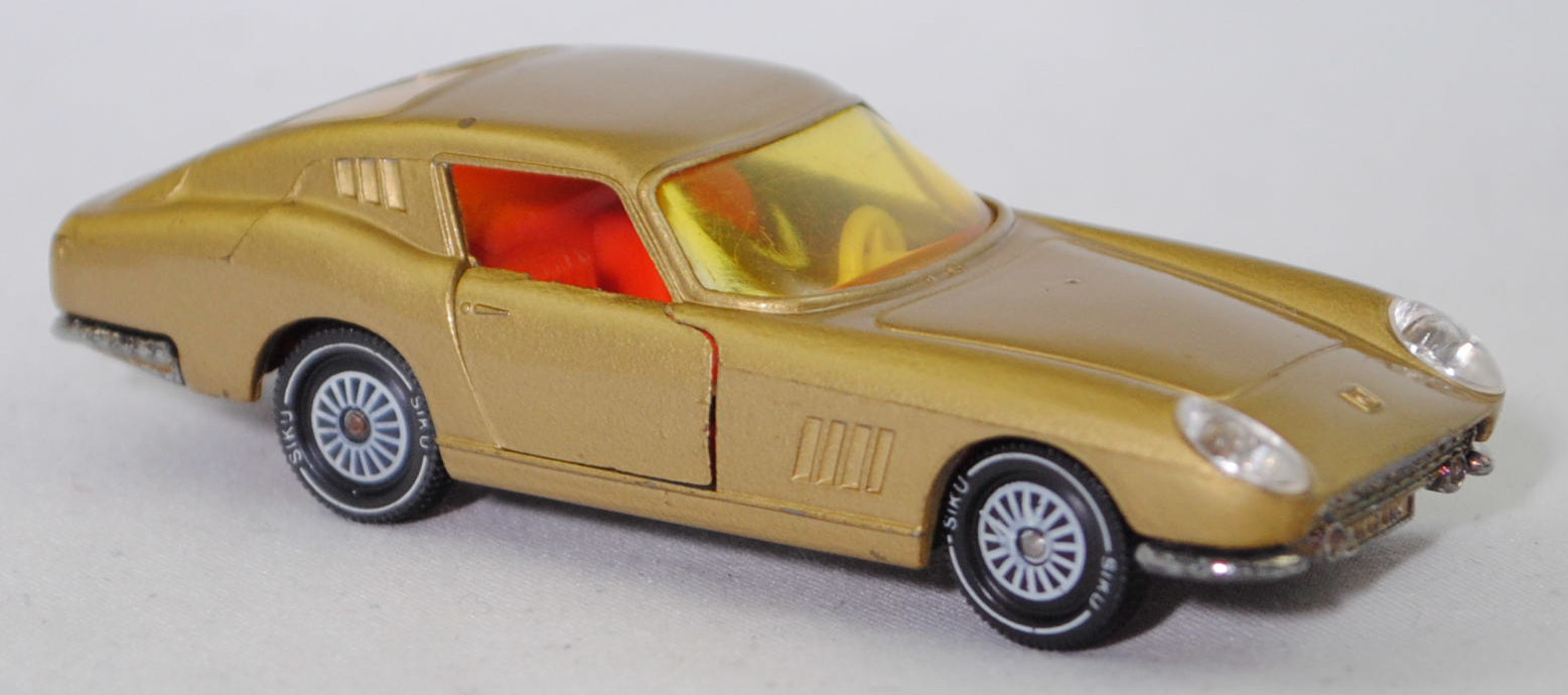 00004 Ferrari Berlinetta 275 GTB (Tipo 563, 2. Serie, Long Nose / Lange Nase, Modell 1965-1966), goldmetallic, transparente Frontscheinwerfer, Bpr. 1012, W-Germ, R11, SIKU SUPER, 1:56, m
