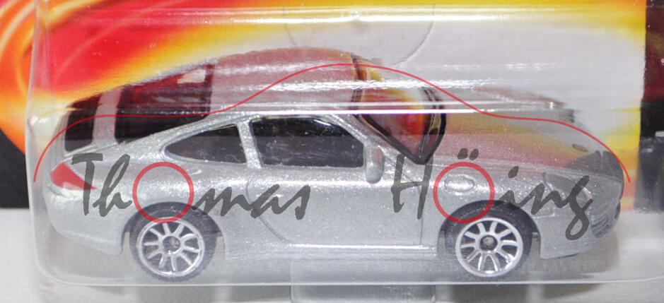 Porsche 911 Typ 997 (Nr. 209 E), Modell 2004-2008, silber, majorette, 1:59, Blister