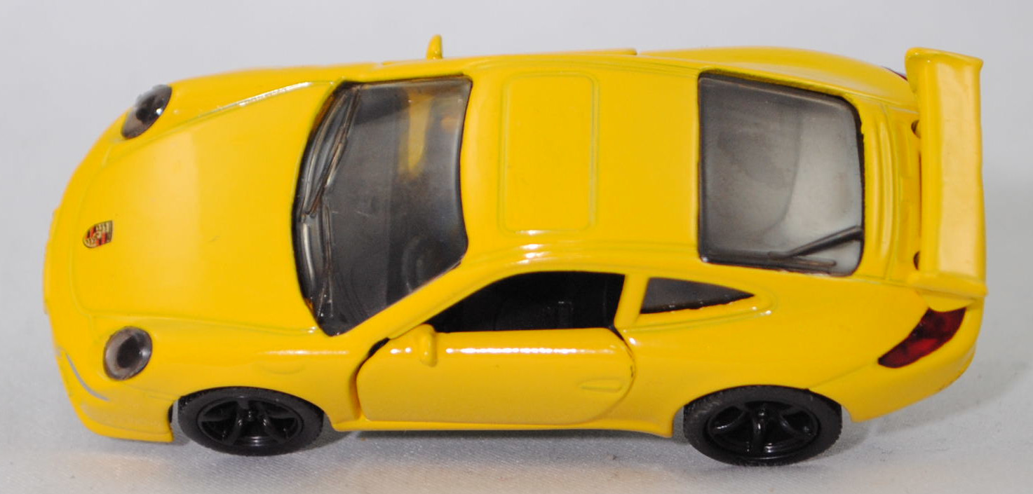 00001 Porsche 911 Carrera S (Typ 997.1 Coupé / 997 MK1 Coupé, Vorfacelift, Modell 2004-2008), kadmiumgelb, B22a / B22b offen schwarz, SIKU SUPER, 1:55, m
