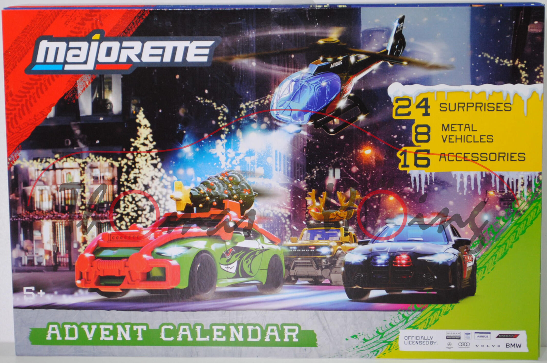 Adventskalender: Airbus Helicopters H130 + Audi RS 6 Avant + BMW M3 Touring + Dodge Charger SRT Hellcat + Ford Bronco + Nissan Z + Volvo V90 T8 + VW Golf VII GTI, majorette, mb