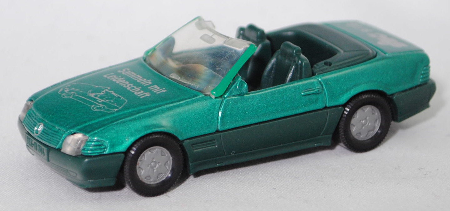 00002 SSC 2018 Mercedes-Benz 500 SL (R 129, Modell 1989-1992), türkisgrünmetallic, Sammeln mit / Leidenschaft / SSC-Logo und 9 / 18, B6, SIKU SUPER, 1:55, m