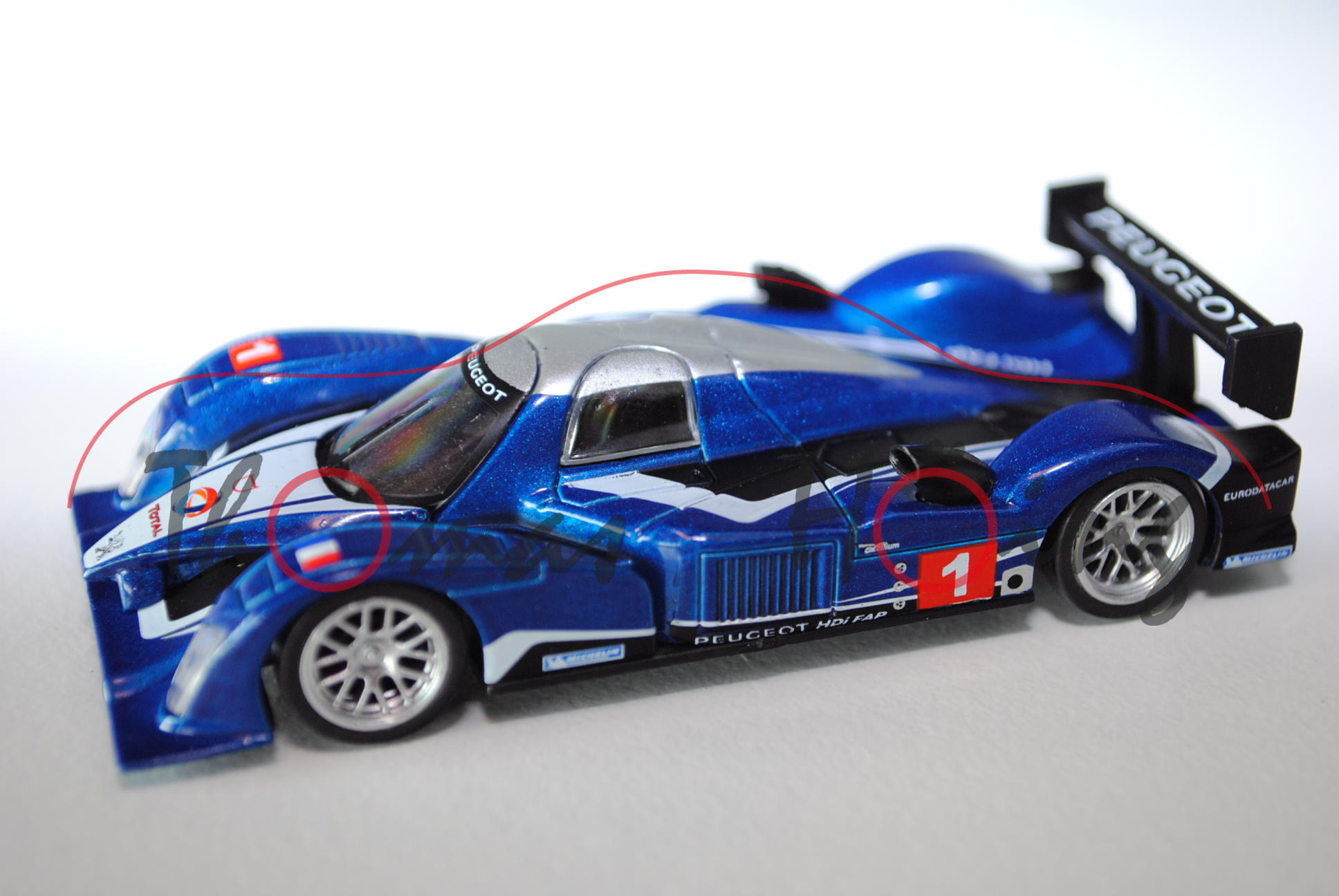 Peugeot 908, blaumetallic/silber, PEUGEOT / TOTAL / MICHELIN / 1, 1:50, Norev Racing, mb