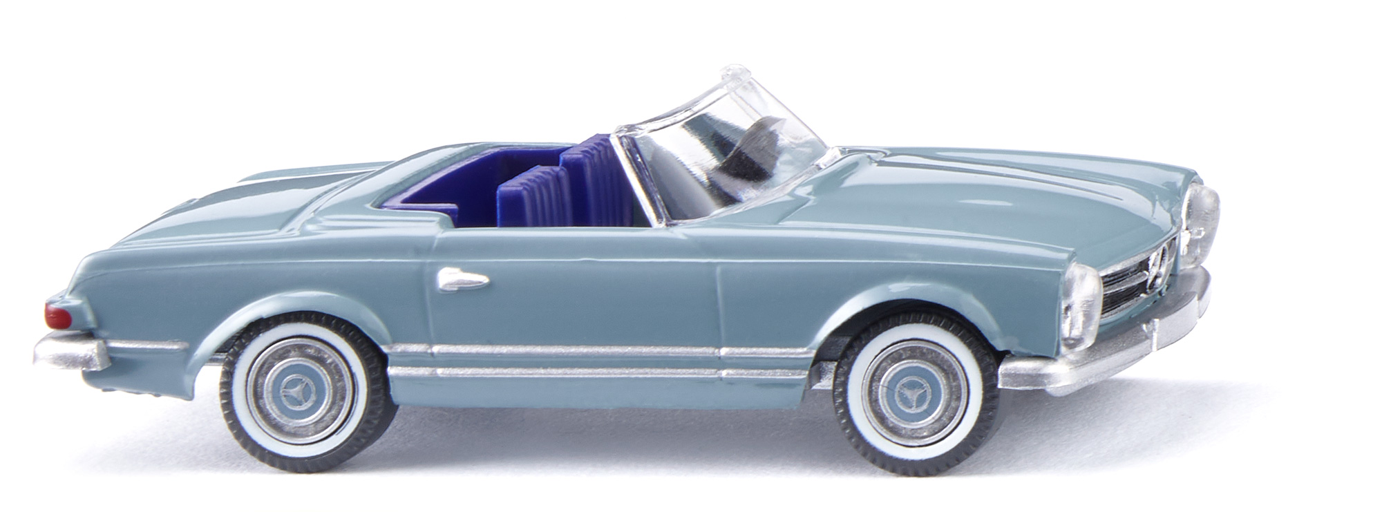 Mercedes-Benz 280 SL (W 113, Baumuster 113.044, Modell 1968-1971) mit geöffnetem Klappverdeck, horizontblau (Farbcode 304), Wiking, 1:87, mb