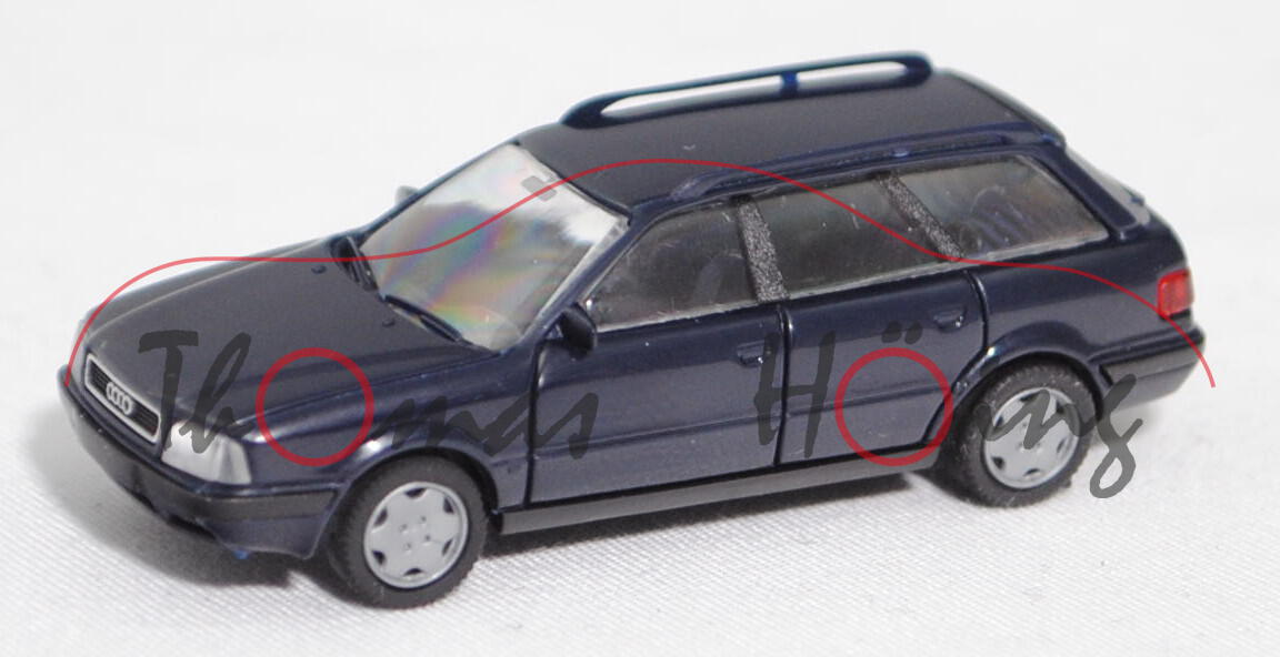 Audi 80 Avant 2.0 (B4, Typ 8C, Modell 92-95), stahlblau (vgl. brillantblau), Rietze, 1:87, Werbebox