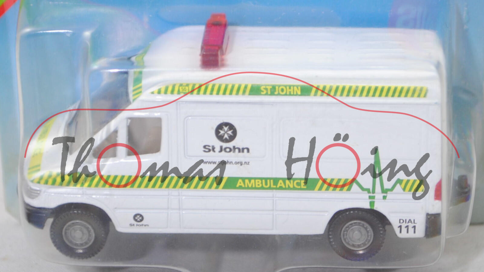 80400 NZ Mercedes-Benz Sprinter I (Modell 1995-2000) Krankenwagen, weiß, 50 ST JOHN / AMBULANCE / DIAL / 111, SIKU SUPER, 1:74, P29a m-