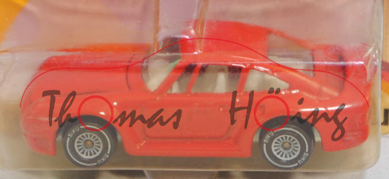 00003 Porsche 959 (Modell 1986-1988), verkehrsrot, innen weiß, Heckflügel offen, SIKU, 1:55, P23 vergilbt