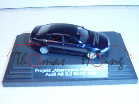 Audi A6, nachtblau, Mj 2004, Projekt Alternative Kältemittel, IN-YC 929, Busch, 1:87, Werbeschachtel