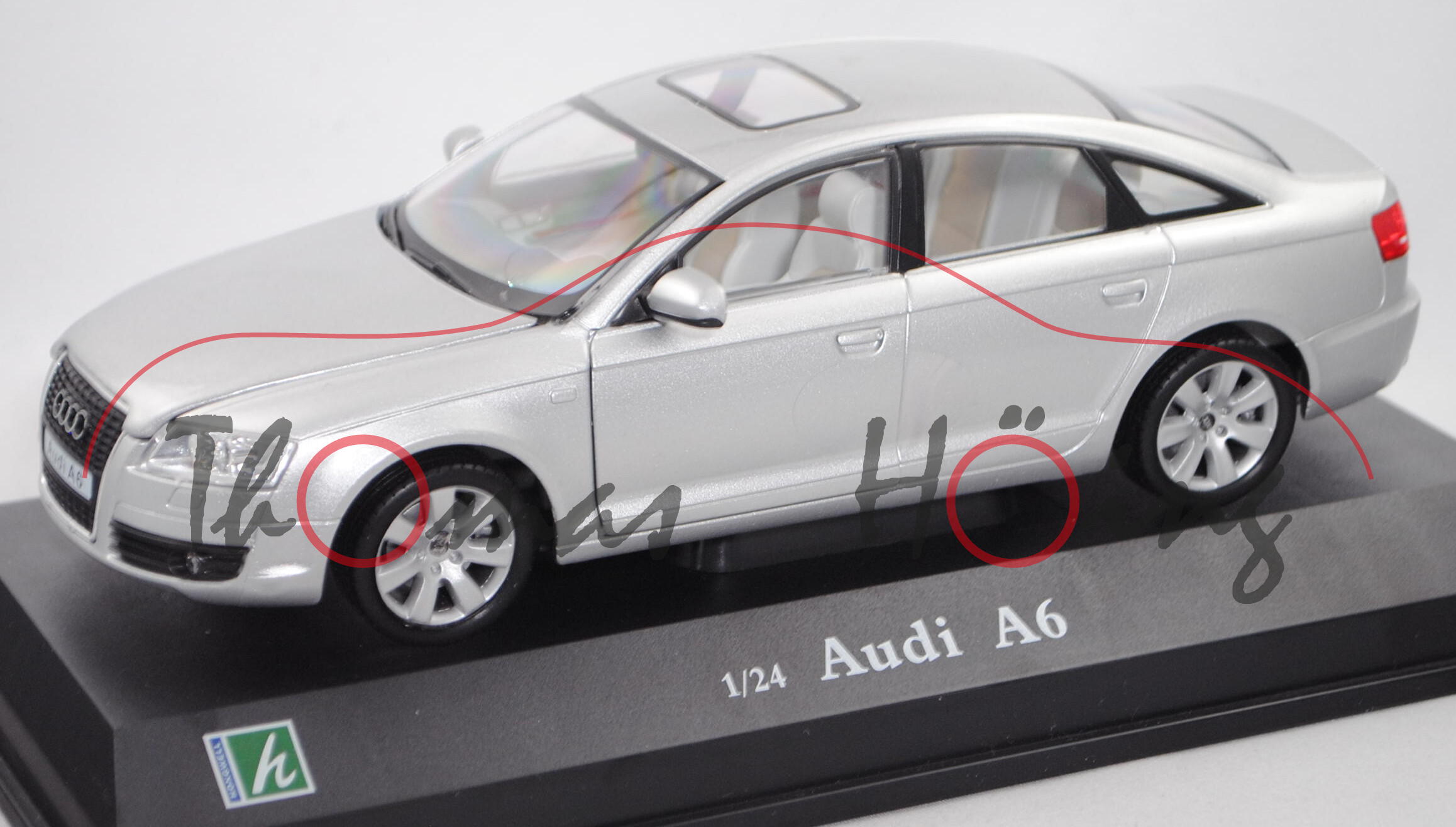 Audi A6 3.2 FSI quattro (C6, Typ 4F, Modell 2004-2008), lichtsilber metallic, Cararama, 1:24, mb