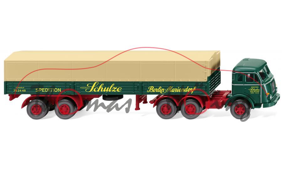 Henschel HS 165 T Pritschensattelzug (Mod. 55-61), grün/rot, SPEDITION / Schulze, Wiking, 1:87, mb