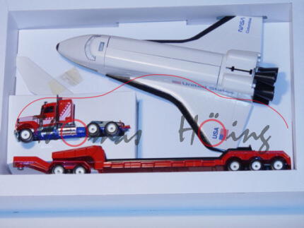 Peterbilt Tieflader mit Space Shuttle, verkehrsrot/hell-ultramarinblau, LKW16, L11n