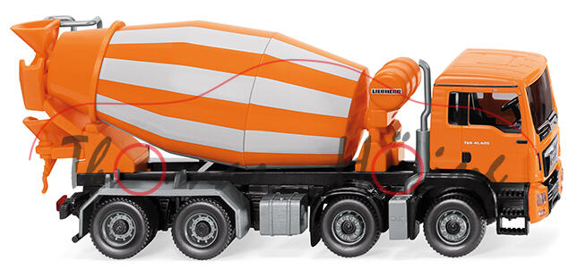 MAN TGS 41.420 Euro 6 (Mod. 2013-) Fahrmischer mit Liebherr-Betonmischer, orange/grau, Wiking, 1:87