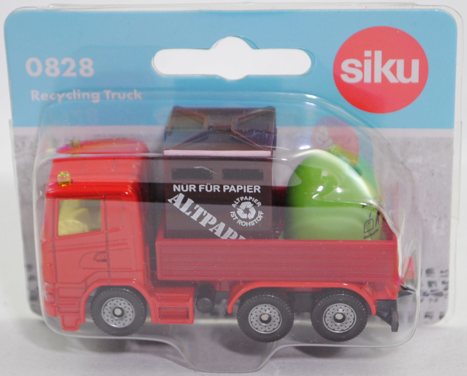 00013 Scania R380 (Scania Serie 5 bzw. PRT-Serie, Typ CR16, Day cab, Modell 2007-2009) Recycling-Transporter, rot, Prägung U-Bügels links, SIKU SUPER, 1:89, P29f