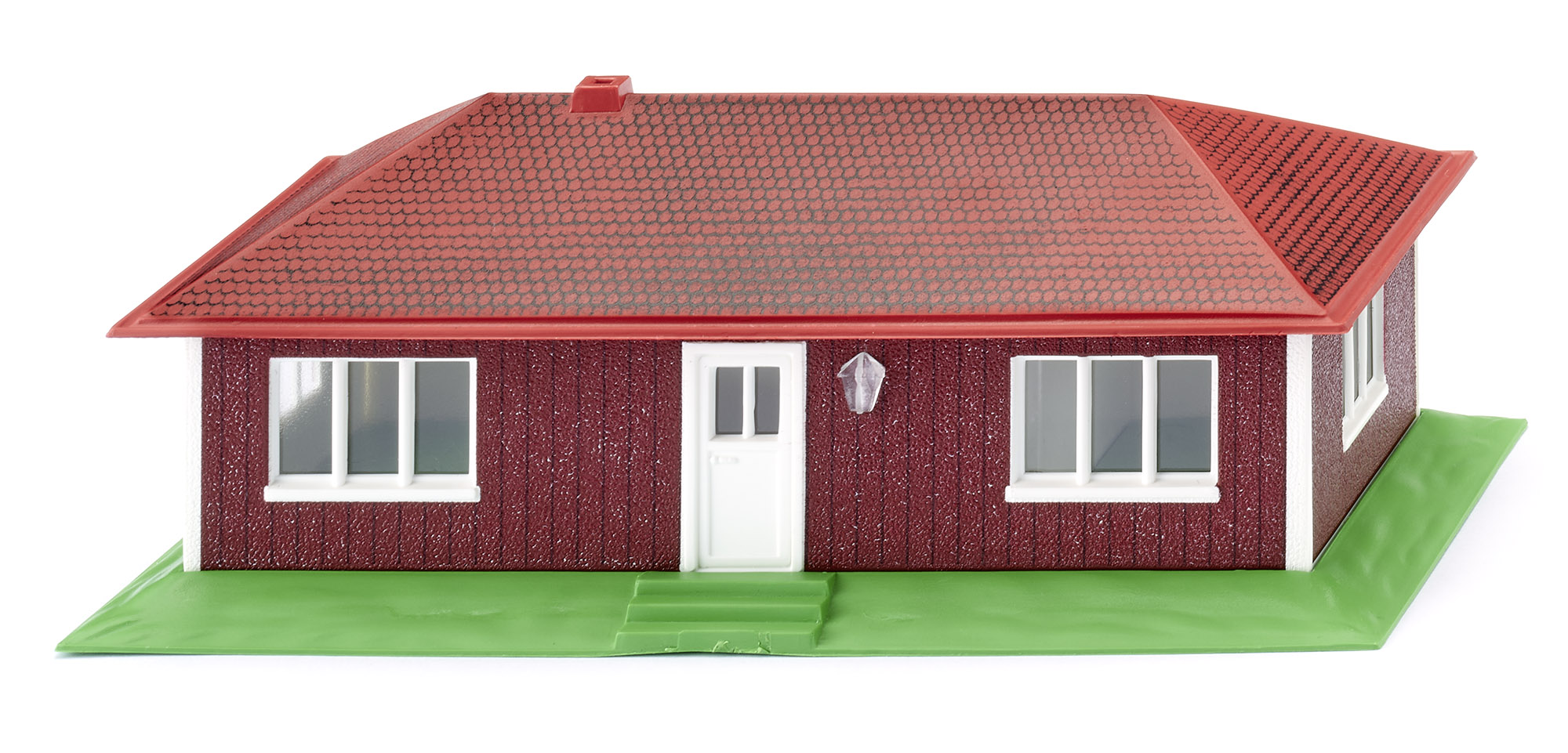 Landhaus Schwedenhaus (Modell 1652-1965), Bodenplatte gelbgrün, Außenwände weiß mit Druck Bretter, Dach korallenrot mit Druck Schindeloptik, Wiking, 1:87, mb