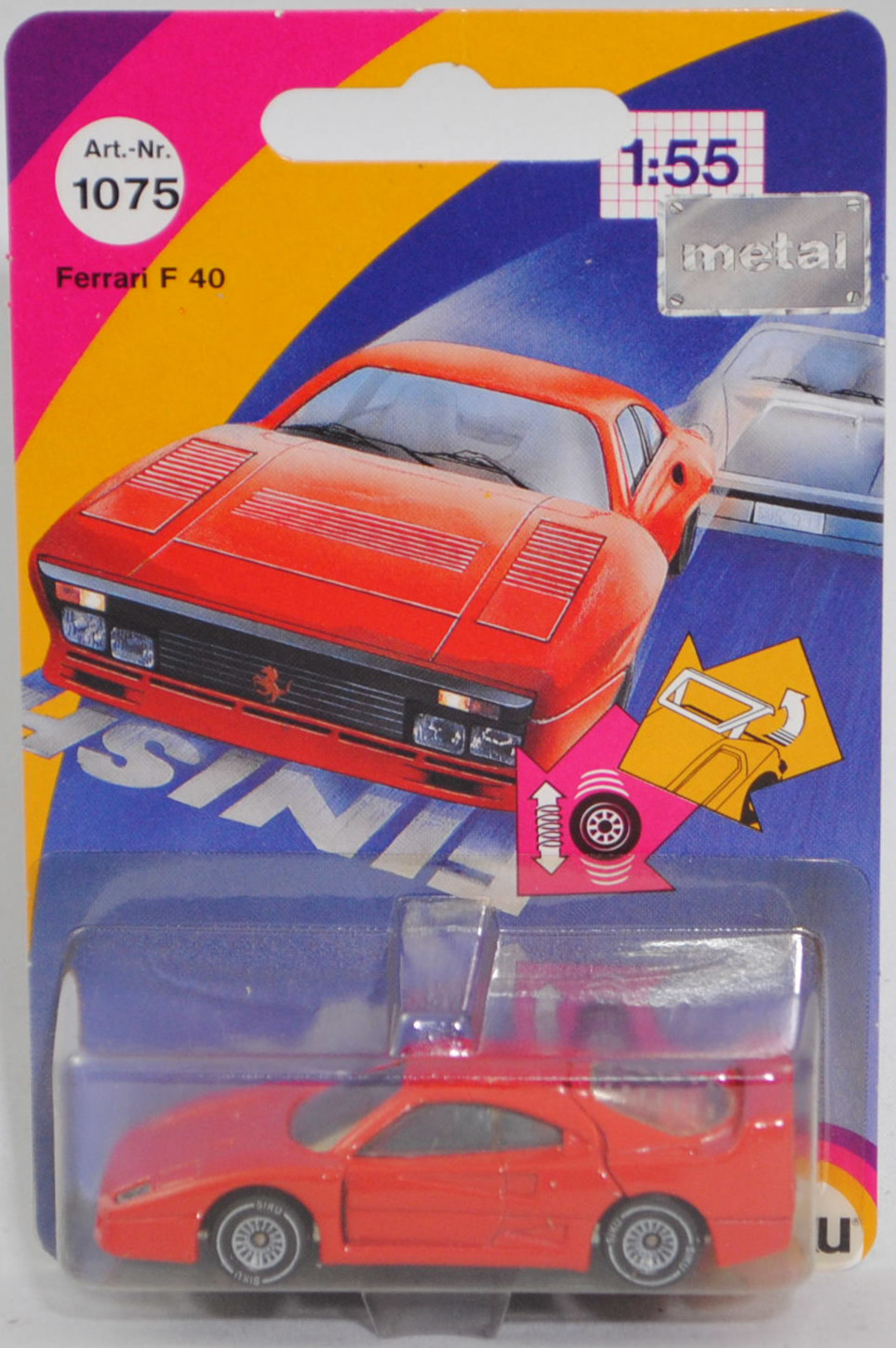00000 Ferrari F40 (Typ F120, Modell 1987-1992), verkehrsrot (vgl. rosso corsa beim Original, Farbcode FER 300/6), Chassis chrom, W-Germ, ohne CE-Zeichen, B4, SIKU SUPER, 1:56, P21 ohne NEU