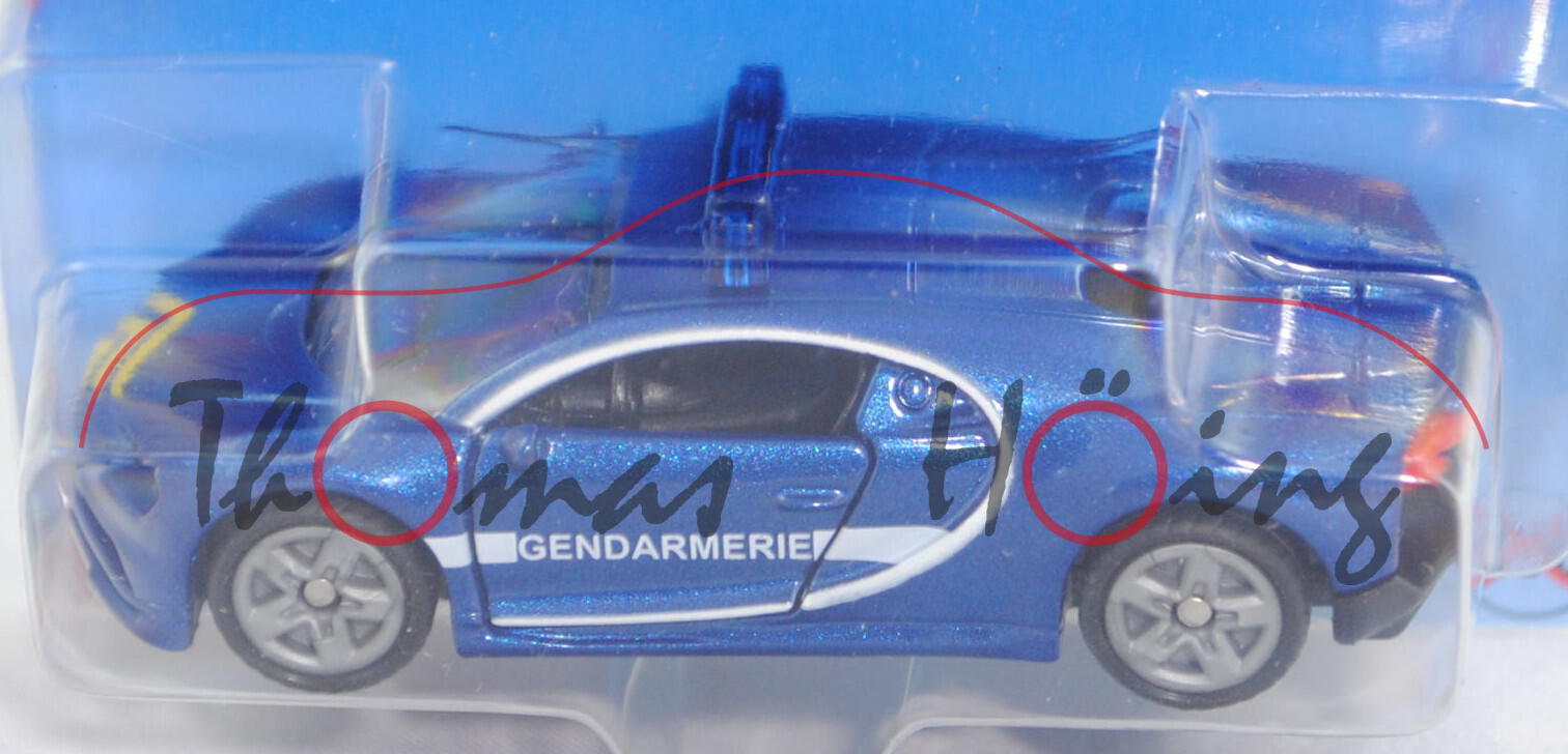 00000 Bugatti Chiron (Modell 2016-) Gendarmerie, hell-kobaltblaumetallic, B47 silber, SIKU, P29e