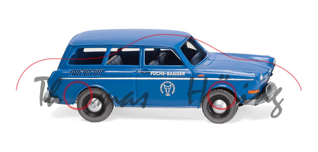 VW 1600 Variant (Typ 3, Facelift 1969, Mod. 1969-1973), brillantblau, FUCHS-BAGGER, Wiking, 1:87, mb