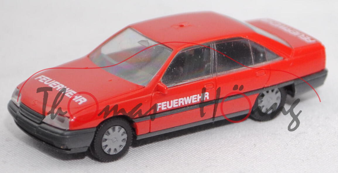 Opel Omega GLS (Typ A1, Mod. 86-90) Feuerwehr, rot, Dachlautsprecher + Blaulicht weg, Herpa, 1:87