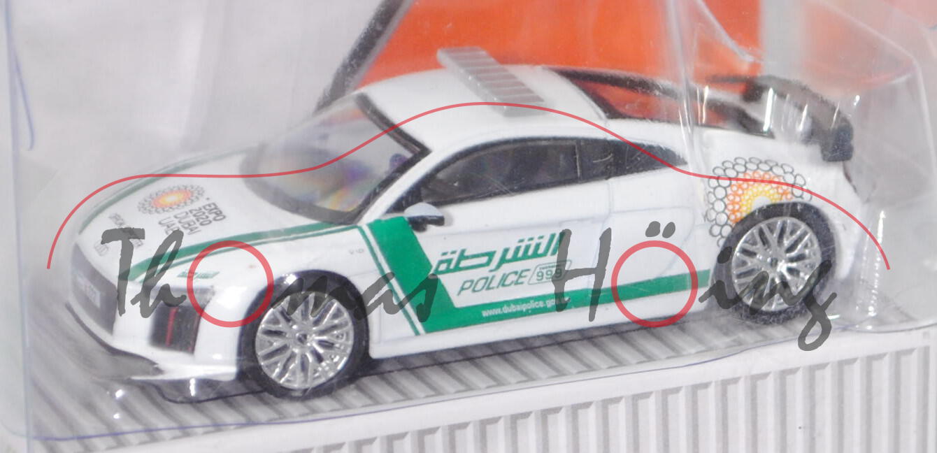 Audi R8 V10 plus (Typ 4S, 2. Generation, Mod. 2015-) Dubai Police, ibisweiß, POLICE / 999, 1:64, mb