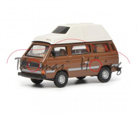 VW T3 Camper Joker (Typ 2-Modell '80, WESTFALIA-Einrichtung, Mod. 79-92), weiß/braun, Schuco, mb