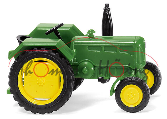 John Deere Lanz D 2016 (Modell 1958-1960), grasgrün, Felgen zinkgelb, Wiking, 1:87, mb