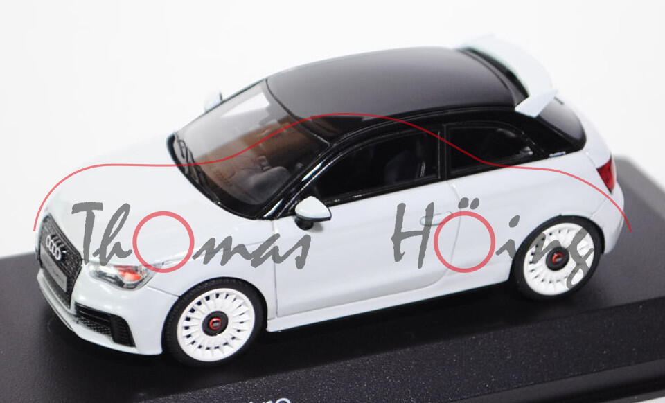 Audi A1 2.0 TFSI quattro (Typ 8X), Modell 2012-, gletscherweiß/schwarz, Minichamps, 1:43, Werbeschac