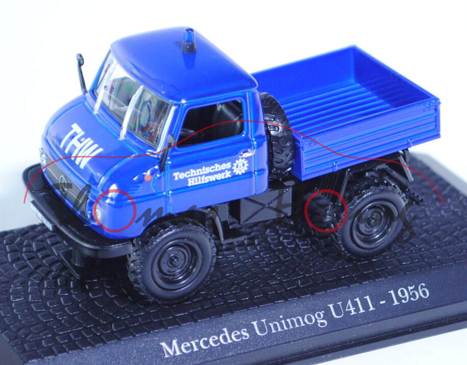 Unimog U 34 (Baureihe 411), Baujahr 1956, Modell 1956-1974, ultramarinblau, THW / Technisches / Hilf