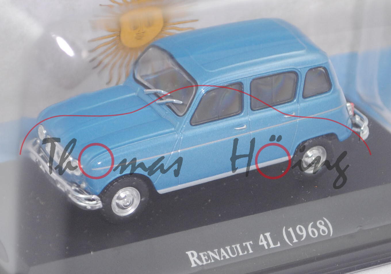 Renault 4L (1. Serie, Typ 1123, Modell 1963-1967), blaumetallic, EDITION ATLAS, 1:43, Hauben-Blister