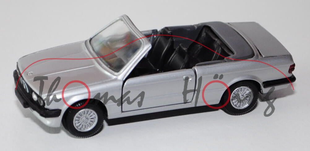 BMW 325i Cabrio (Typ E30/2C), Modell 1985-1990, silber, Türen + Heckklappe zu öffnen, GAMA mini, 1:4