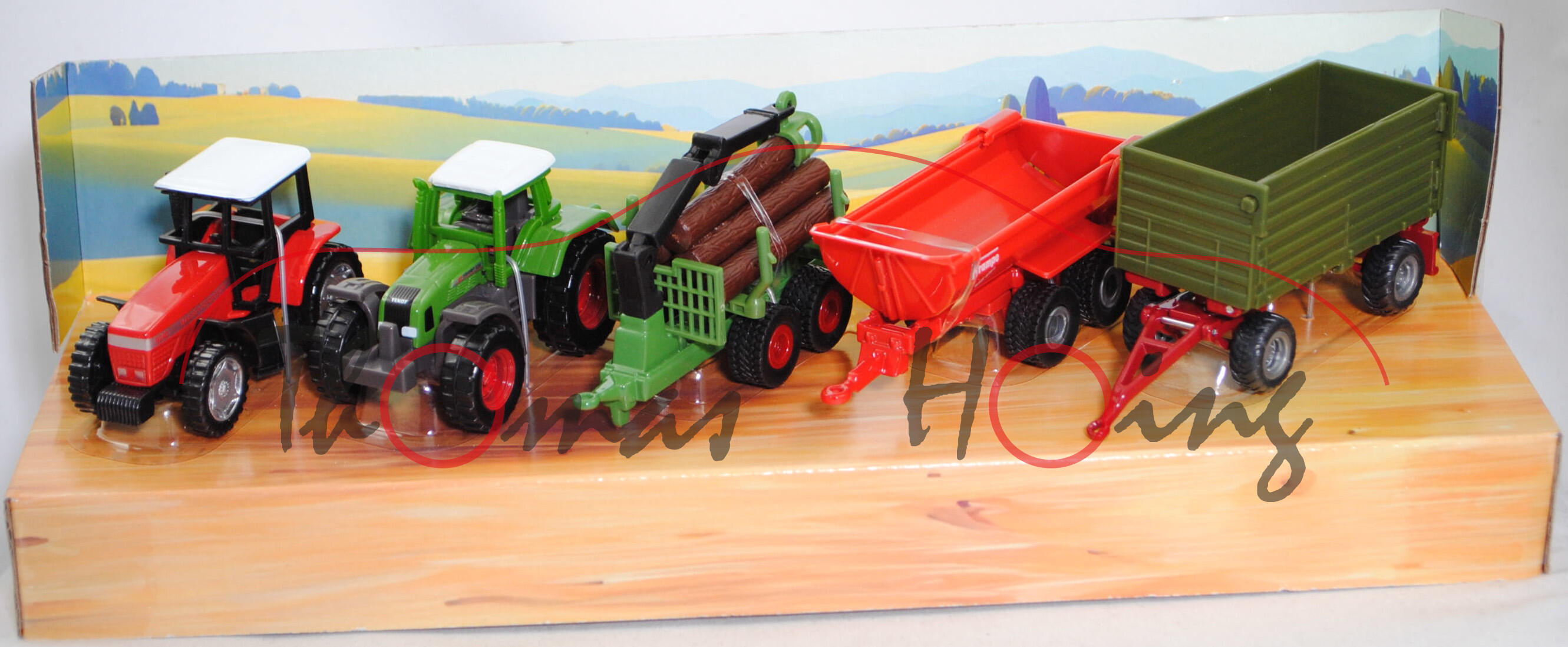 00000 Farmer Set: Massey Ferguson MF 9240 + Fendt Favorit 926 Vario mit Forstanhänger + Krampe Erdbaukipper HP 20 + Fortuna Dreiseitenkipper, SIKU, mb