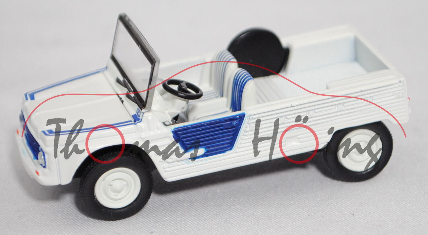 Citroen Méhari Azur (Modell 1983-1987), reinweiß, Türen blau, Norev SERIE 500 CLASSIC, 1:54, mb