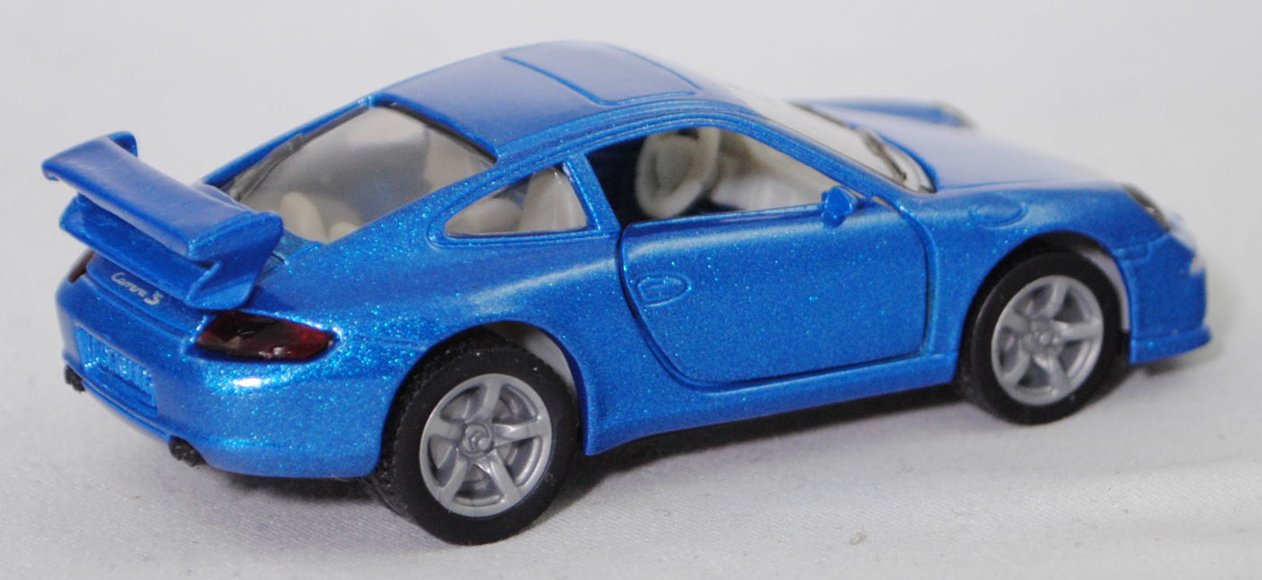 00005 Porsche 911 Carrera S (Typ 997.1 Coupé / 997 MK1 Coupé, Vorfacelift, Modell 2004-2008), verkehrsblaumetallic, B22a / B22b geschlossen silbergrau, SIKU SUPER, 1:55, m