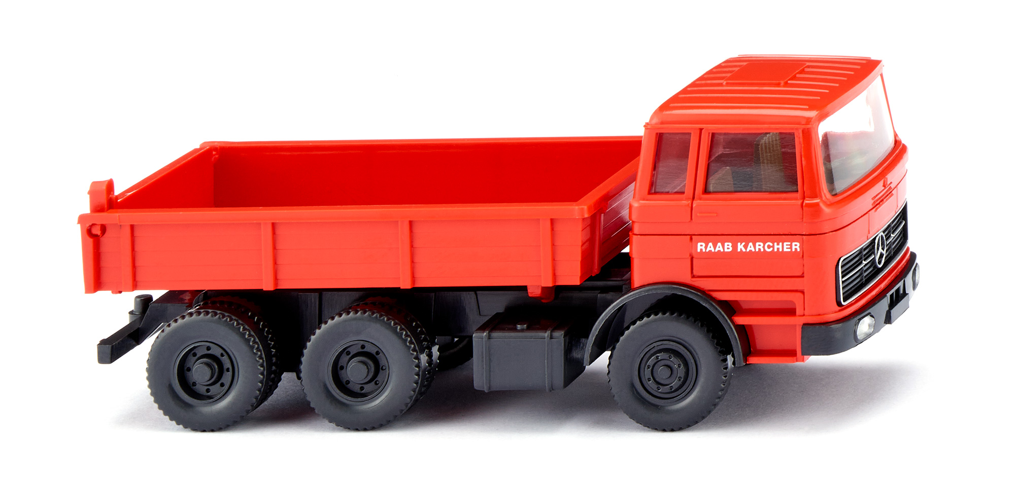 Mercedes-Benz LPK 2223 6x4 (LP-Baureihe, Typ kubische Kabine schwer, Frontlenker, Modell 1963-1974) Flachpritschenkipper, hellrot, RAAB KARCHER, Wiking, 1:87, mb