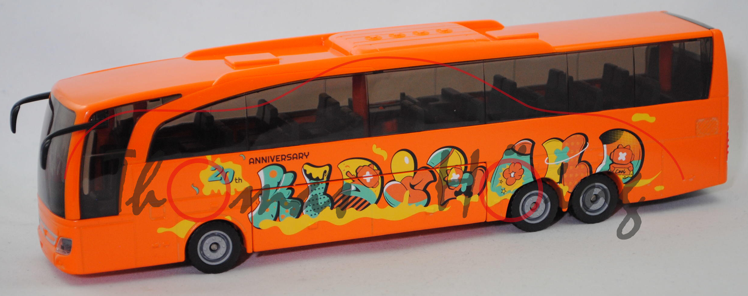 72000 CN Mercedes-Benz Travego (Mod. 05-16) Reisebus, orange, 20th ANNIVERSARY/KIDSLAND, L17mpK